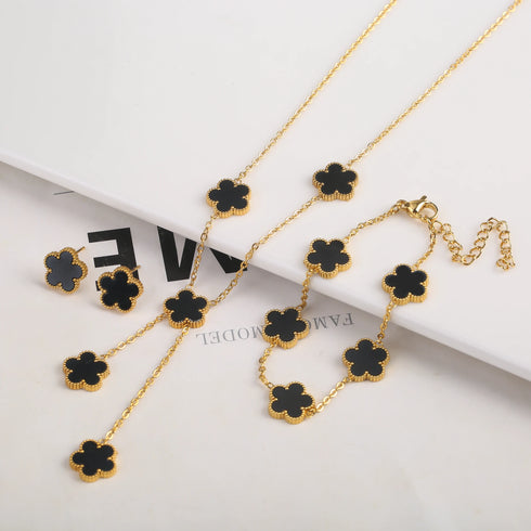 Adjustable Gold-Plated Stainless Steel Plant Flower Bracelet for Women – Trendy Clover Design with Five Leaf Petals, Waterproof & Anti-Allergic Jewelry Gift